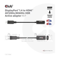 Club3D Adaptér aktivní DisplayPort 1.4 na HDMI 4K120Hz/8K60Hz HDR (M/F), černá