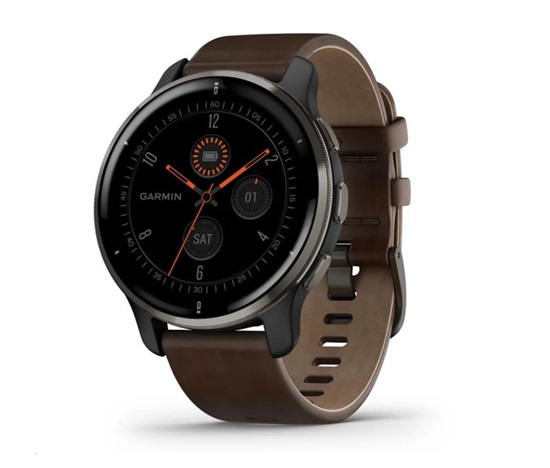 Garmin GPS sportovní hodinky Venu® 2 Plus Slate/Brown Leather Band