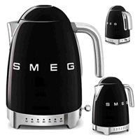 Smeg KLF04BLEU rychlovarná konvice, 1,7 l (7 šálků), 2400 W, styl 50. let, řízení teploty, 7 programů, černá