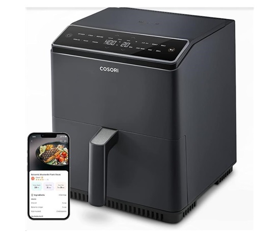 BAZAR - Cosori Dual Blaze 6.4L SMART horkovzdušná  fritéza + 5x špíz a gril. rošt, black - Poškozený obal (Komplet)