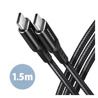 AXAGON BUCM-CM15AB, HQ kabel USB-C <-> USB-C, 1.5m, USB 2.0, PD 60W 3A, ALU, oplet, černý
