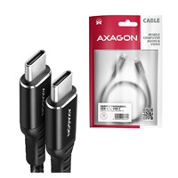 AXAGON BUCM-CM15AB, HQ kabel USB-C <-> USB-C, 1.5m, USB 2.0, PD 60W 3A, ALU, oplet, černý