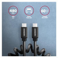 AXAGON BUCM-CM20TB, TWISTER kabel USB-C <-> USB-C, 1.1m, USB 2.0, PD 60W 3A, ALU, tpe, černý