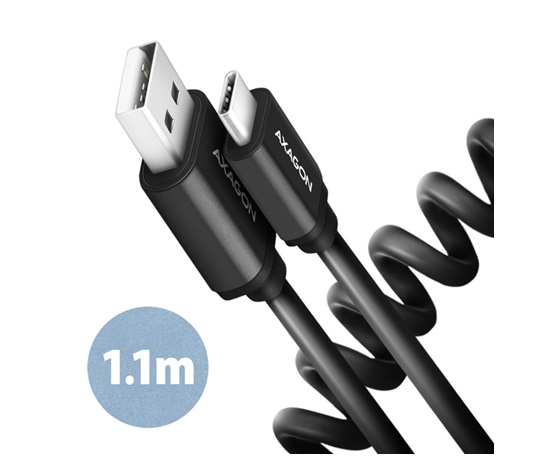 AXAGON BUCM-AM20TB, TWISTER kabel USB-C <-> USB-A, 1.1m, USB 2.0, 3A, ALU, tpe, černý