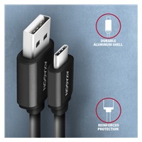 AXAGON BUCM-AM20TB, TWISTER kabel USB-C <-> USB-A, 1.1m, USB 2.0, 3A, ALU, tpe, černý