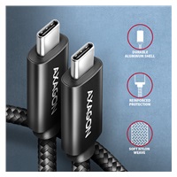 AXAGON BUCM2-CM10AB, CHARGE kabel USB-C <-> USB-C, 1m, Hi-Speed USB, PD 240W 5A, ALU, oplet, černý