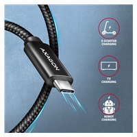 AXAGON BUCM2-CM10AB, CHARGE kabel USB-C <-> USB-C, 1m, Hi-Speed USB, PD 240W 5A, ALU, oplet, černý