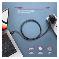 AXAGON BUCM2-CM30AB, CHARGE kabel USB-C <-> USB-C, 3m, Hi-Speed USB, PD 240W 5A, ALU, oplet, černý