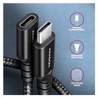 AXAGON BUCM32-CF15AB prodlužovací kabel USB-C (M) <-> USB-C (F), 1.5m, USB 20Gbps, PD 240W 5A, 8K HD, ALU, oplet, černý