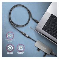 AXAGON BUCM32-CF15AB prodlužovací kabel USB-C (M) <-> USB-C (F), 1.5m, USB 20Gbps, PD 240W 5A, 8K HD, ALU, oplet, černý