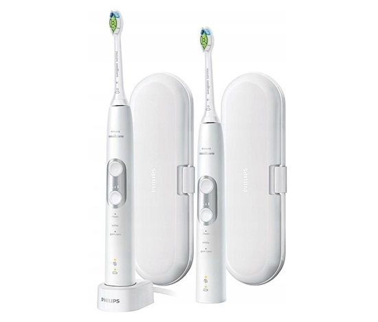 Philips Sonicare 6100 HX6877/34 elektrický zubní kartáček, sada 2 kusů, časovač, cestovní pouzdro, bílá