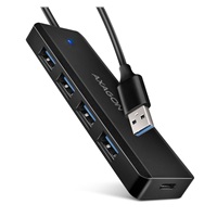AXAGON HUE-C1A, 4x USB 5Gbps TRAVEL hub, USB-C napájecí konektor, kabel USB-A 19cm