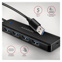 AXAGON HUE-C1A, 4x USB 5Gbps TRAVEL hub, USB-C napájecí konektor, kabel USB-A 19cm