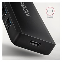 AXAGON HUE-C1A, 4x USB 5Gbps TRAVEL hub, USB-C napájecí konektor, kabel USB-A 19cm