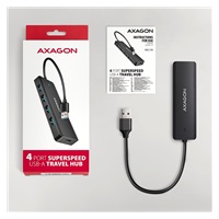 AXAGON HUE-C1A, 4x USB 5Gbps TRAVEL hub, USB-C napájecí konektor, kabel USB-A 19cm