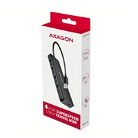 AXAGON HUE-C1A, 4x USB 5Gbps TRAVEL hub, USB-C napájecí konektor, kabel USB-A 19cm