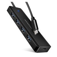 AXAGON HUE-C1C, 4x USB 5Gbps TRAVEL hub, USB-C napájecí konektor, kabel USB-C 19cm