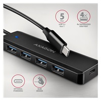 AXAGON HUE-C1C, 4x USB 5Gbps TRAVEL hub, USB-C napájecí konektor, kabel USB-C 19cm