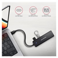 AXAGON HUE-C1C, 4x USB 5Gbps TRAVEL hub, USB-C napájecí konektor, kabel USB-C 19cm