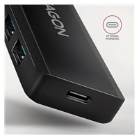 AXAGON HUE-C1C, 4x USB 5Gbps TRAVEL hub, USB-C napájecí konektor, kabel USB-C 19cm