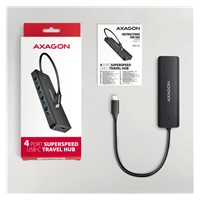 AXAGON HUE-C1C, 4x USB 5Gbps TRAVEL hub, USB-C napájecí konektor, kabel USB-C 19cm