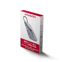 AXAGON HMC-6GM2, USB 10Gbps hub, USB-A, USB-C, HDMI, M.2 slot, SD/MicroSD, PD 100W, kabel USB-C 20cm
