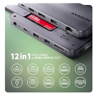 AXAGON HMC-12GM2, USB 10Gbps hub, 3x USB-A, USB-C, HDMI, DP, RJ-45 GLAN, M.2, SD/mSD, audio, PD 100W, kabel USB-C 50cm