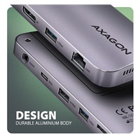 AXAGON HMC-12GM2, USB 10Gbps hub, 3x USB-A, USB-C, HDMI, DP, RJ-45 GLAN, M.2, SD/mSD, audio, PD 100W, kabel USB-C 50cm