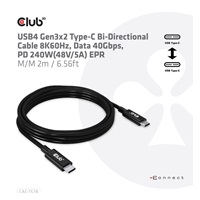 Club3D Kabel USB4 Gen3x2 Type-C Oboustranný kabel 8K60Hz, Data 40 Gbps, PD 240W(48V/5A) EPR M/M 2m