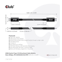Club3D Kabel USB4 Gen3x2 Type-C Oboustranný kabel 8K60Hz, Data 40 Gbps, PD 240W(48V/5A) EPR M/M 2m