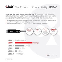 Club3D Kabel USB4 Gen3x2 Type-C Oboustranný kabel 8K60Hz, Data 40 Gbps, PD 240W(48V/5A) EPR M/M 2m