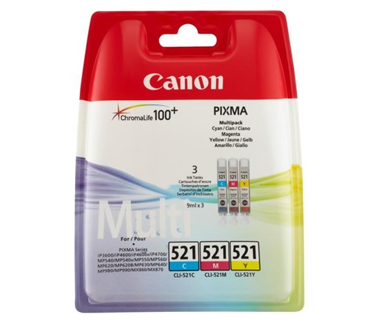 Canon CARTRIDGE CLI-521 C/M/Y MULTI-PACK SEC pro IP3600, MP 540,550,560, MP620,630,640, MP980,990