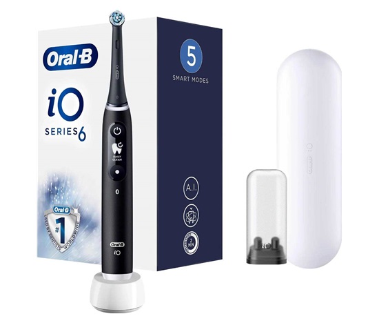 Oral-B iO6 elektrický zubní kartáček, magnetický, 5 režimů, displej, umělá inteligence, časovač, černý