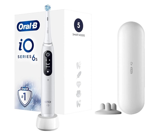 Oral-B iO Series 6 elektrický zubní kartáček, 5 režimů, časovač, tlakový senzor, mobilní aplikace, bílá