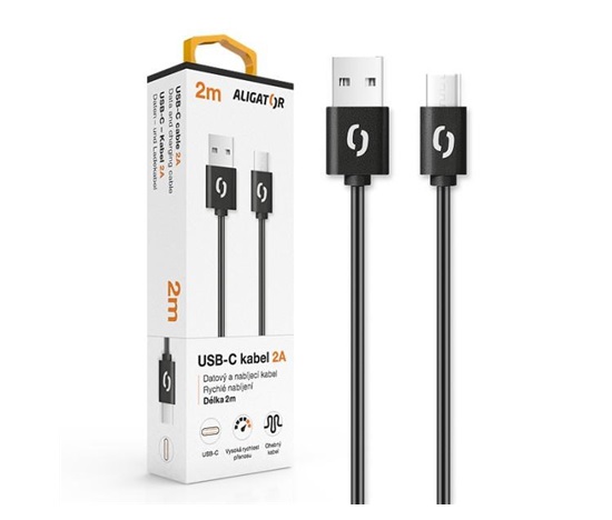 ALIGATOR datový kabel 2A, USB-C, délka 2m, černá