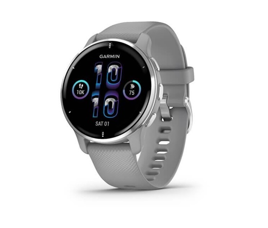 Garmin Venu 2 Plus, nerezová luneta Silver, pouzdro Gray, silikonový řemínek, EU