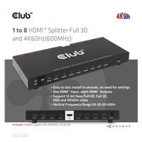 Club3D Video splitter 1:8 HDMI 2.0 4K60Hz UHD (600Mhz), 8 portů
