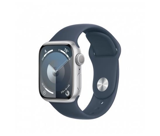 APPLE Watch Series 9 GPS 41mm Silver Aluminium Case with Storm Blue Sport Band - S/M