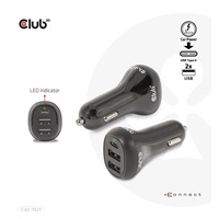 Club3D Auto nabíječka pro Notebooky 36W, 3 porty (2xUSB-A + USB-C)