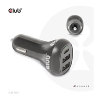 Club3D Auto nabíječka pro Notebooky 36W, 3 porty (2xUSB-A + USB-C)
