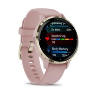 Garmin Venu® 3S, Nerezová luneta Soft Gold, pouzdro Dust Rose, silikonový řemínek