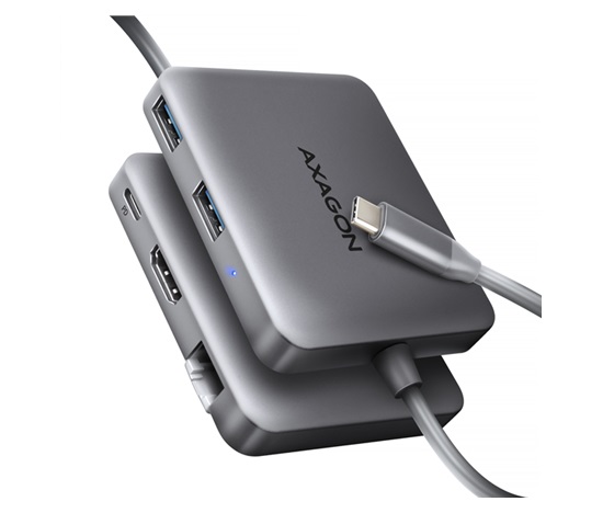 AXAGON HMC-5HL USB 5Gbps hub, 2x USB-A, HDMI 4k/60Hz, RJ-45 GLAN, PD 100W, kabel USB-C 20cm