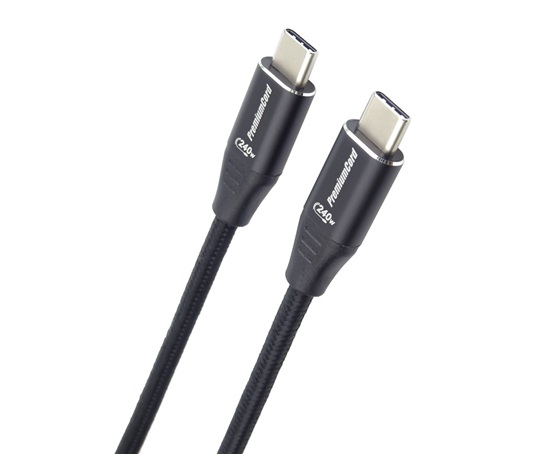 PREMIUMCORD Kabel USB-C M/M, 240W 480Mbps černý bavlněný oplet, 1m