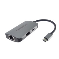 PREMIUMCORD Adaptér USB-C na HDMI + RJ45 + PD adaptér, hliníkové pouzdro