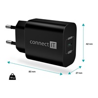 CONNECT IT Voyager2 nabíjecí adaptér 1×USB-C, 25W PD, černá