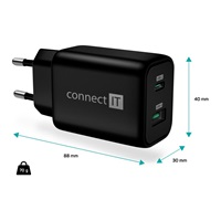 CONNECT IT Wanderer2 GaN nabíjecí adaptér 1×USB-C + 1xUSB-A, 33W PD, černá