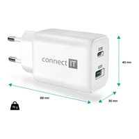 CONNECT IT Wanderer2 GaN nabíjecí adaptér 1×USB-C + 1xUSB-A, 33W PD, bílá