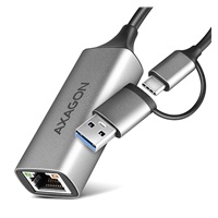 AXAGON ADE-TXCA, USB-C + USB-A 3.2 Gen 1 - Gigabit Ethernet síťová karta, Asix AX88179, auto instal