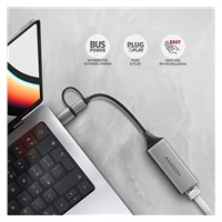 AXAGON ADE-TXCA, USB-C + USB-A 3.2 Gen 1 - Gigabit Ethernet síťová karta, Asix AX88179, auto instal