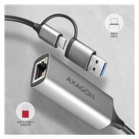 AXAGON ADE-TXCA, USB-C + USB-A 3.2 Gen 1 - Gigabit Ethernet síťová karta, Asix AX88179, auto instal